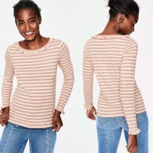Boden ruffle neck breton striped long sleeve cotton t-shirt size medium